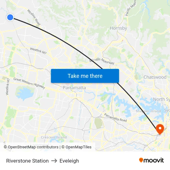 Riverstone Station to Eveleigh map