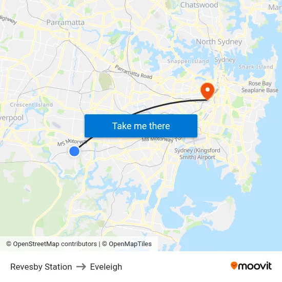 Revesby Station to Eveleigh map