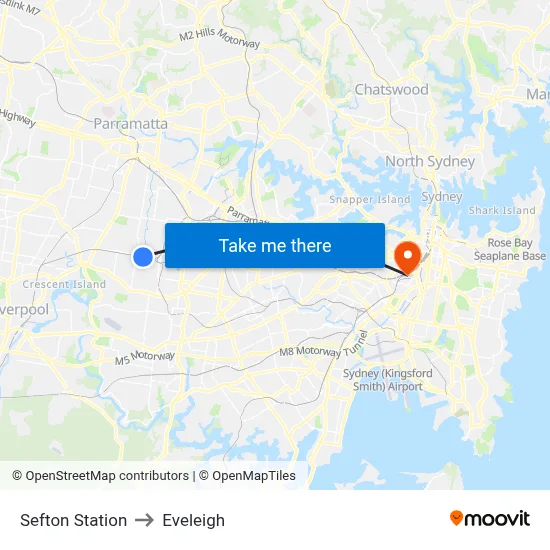Sefton Station to Eveleigh map