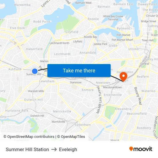 Summer Hill Station to Eveleigh map