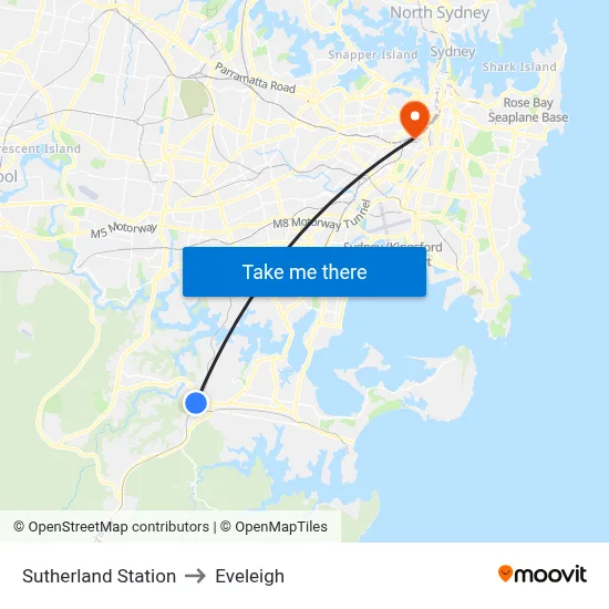 Sutherland Station to Eveleigh map