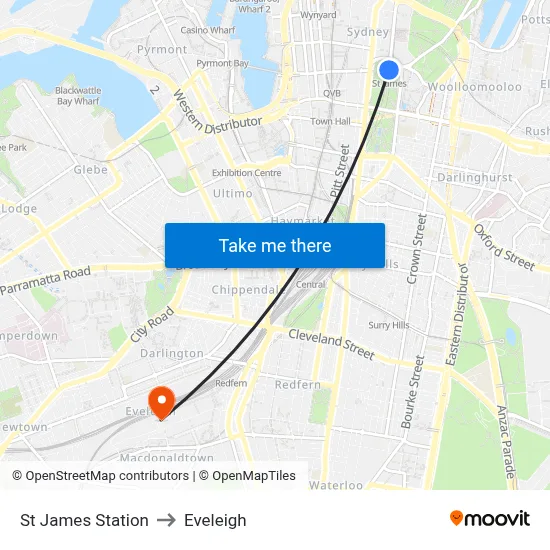 St James Station to Eveleigh map
