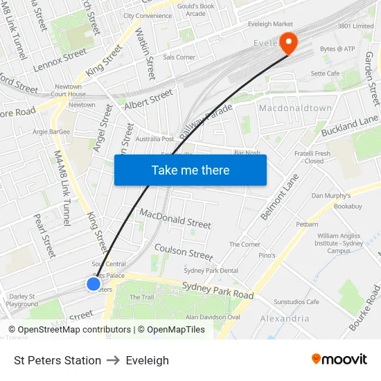 St Peters Station to Eveleigh map