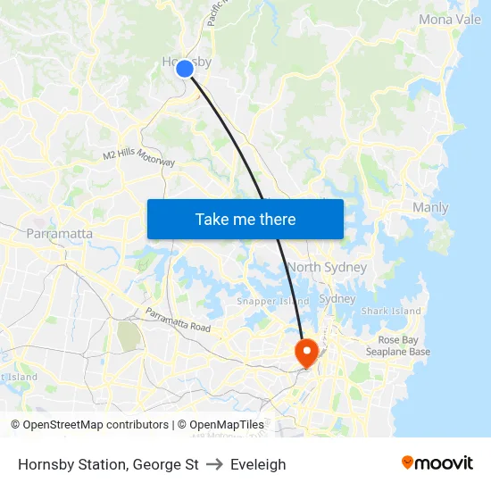 Hornsby Station, George St to Eveleigh map