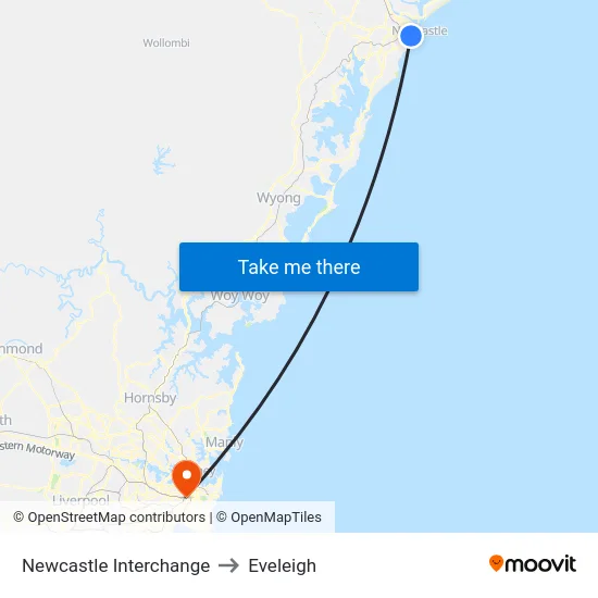 Newcastle Interchange to Eveleigh map
