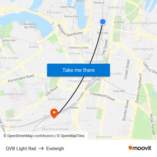 QVB Light Rail to Eveleigh map