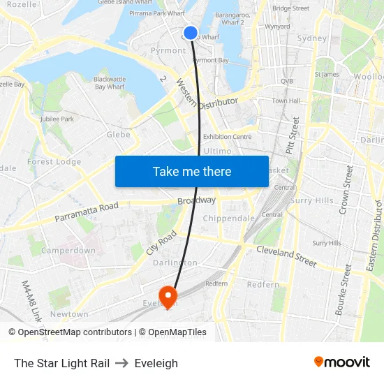The Star Light Rail to Eveleigh map