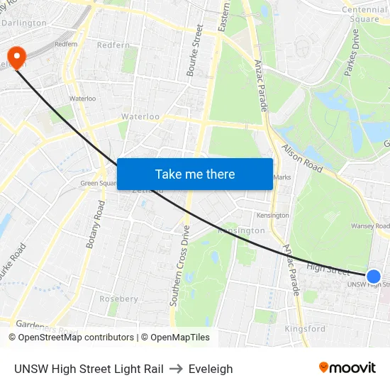 UNSW High Street Light Rail to Eveleigh map
