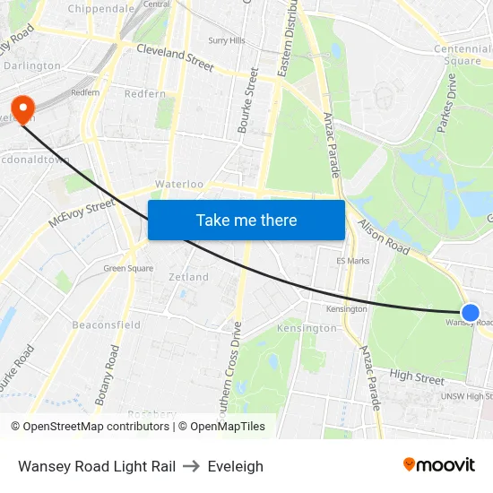 Wansey Road Light Rail to Eveleigh map