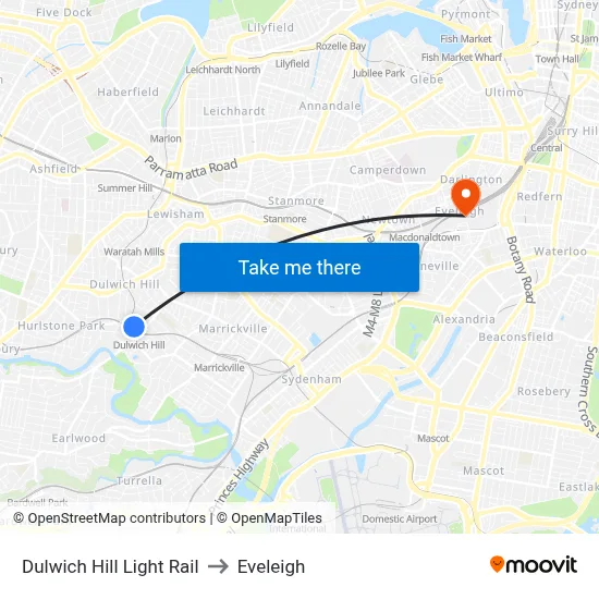 Dulwich Hill Light Rail to Eveleigh map