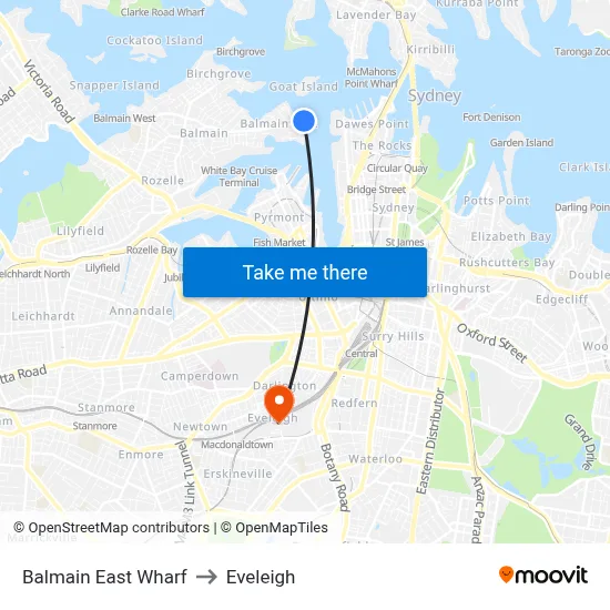 Balmain East Wharf to Eveleigh map