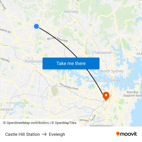 Castle Hill Station to Eveleigh map