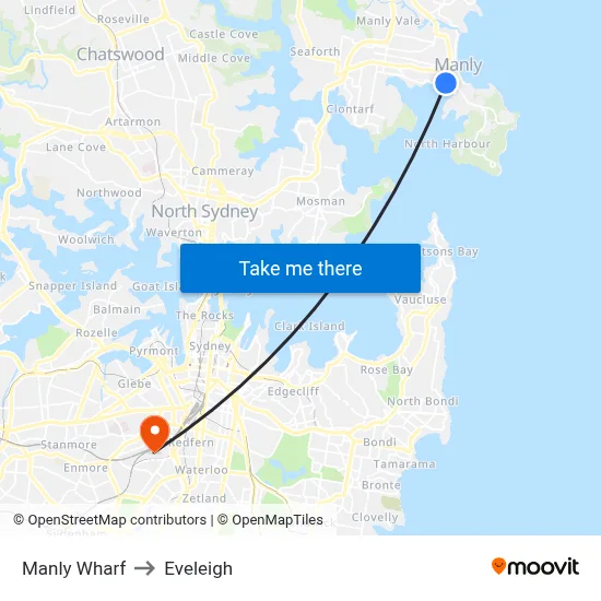 Manly Wharf to Eveleigh map