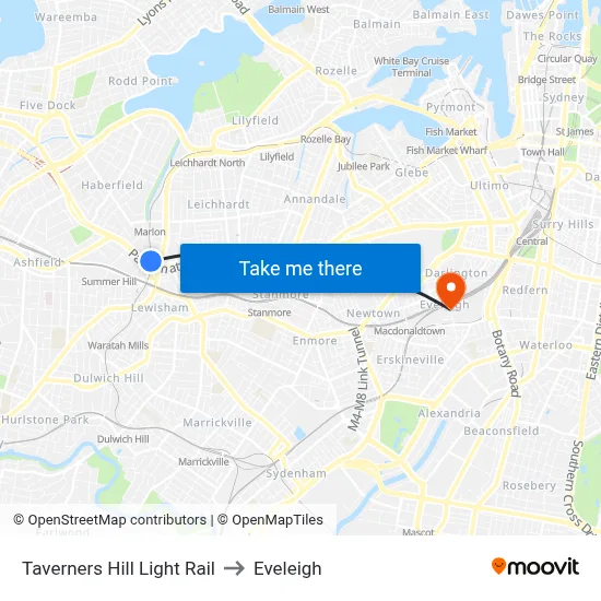 Taverners Hill Light Rail to Eveleigh map