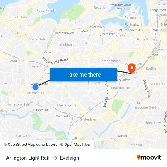 Arlington Light Rail to Eveleigh map