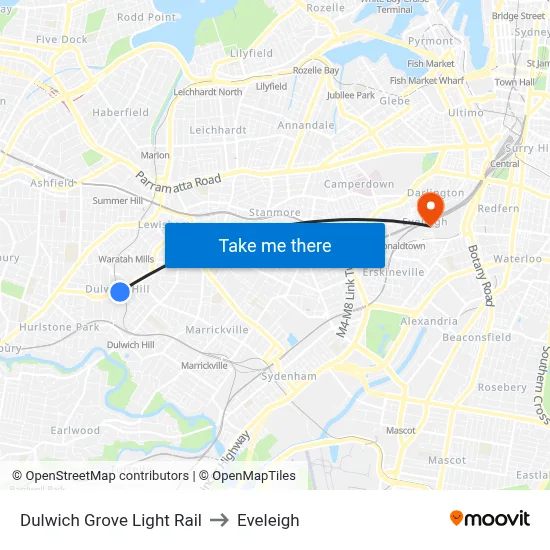 Dulwich Grove Light Rail to Eveleigh map