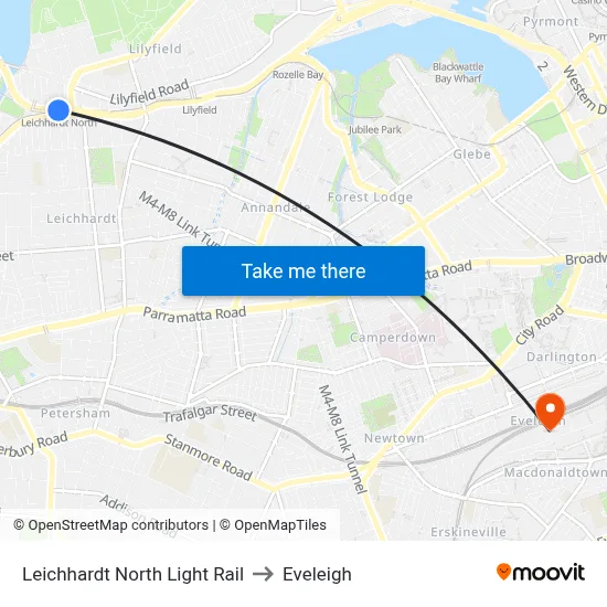 Leichhardt North Light Rail to Eveleigh map