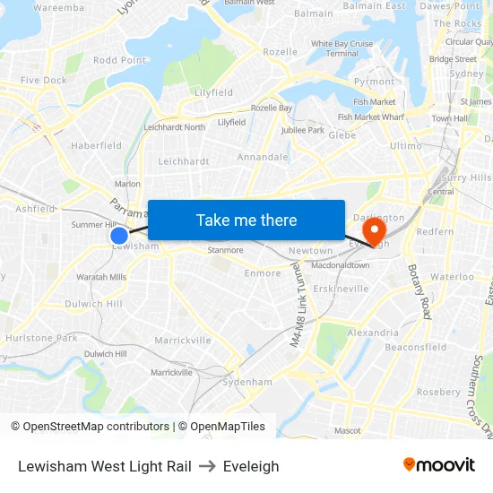 Lewisham West Light Rail to Eveleigh map