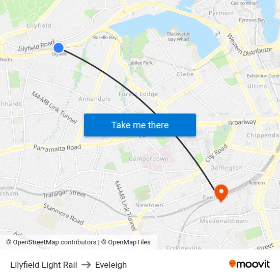 Lilyfield Light Rail to Eveleigh map
