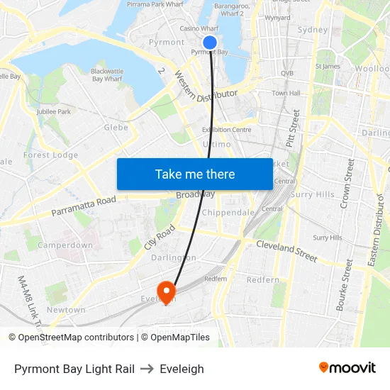 Pyrmont Bay Light Rail to Eveleigh map