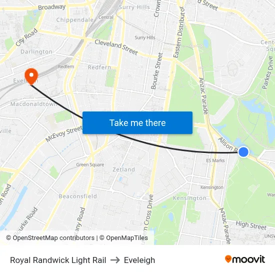 Royal Randwick Light Rail to Eveleigh map