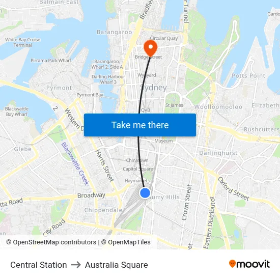 Central Station to Australia Square map