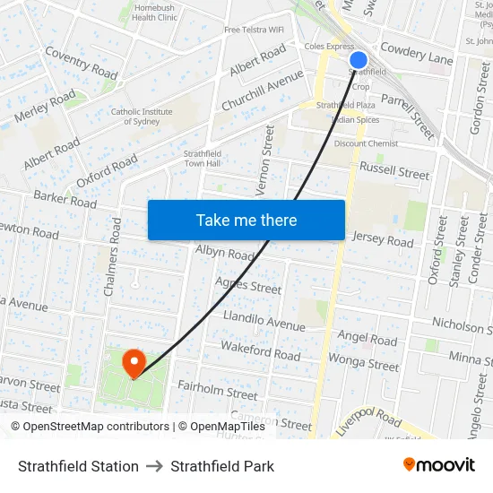 Strathfield Station to Strathfield Park map
