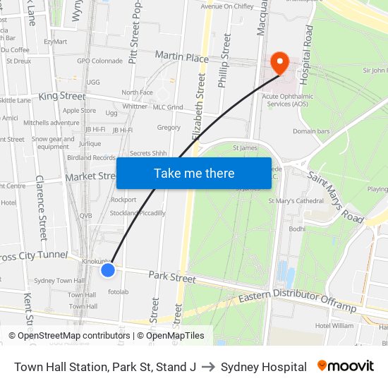 Town Hall Station, Park St, Stand J to Sydney Hospital map