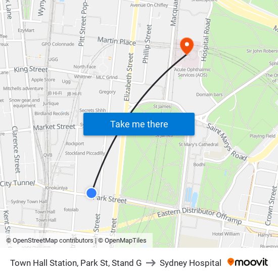 Town Hall Station, Park St, Stand G to Sydney Hospital map