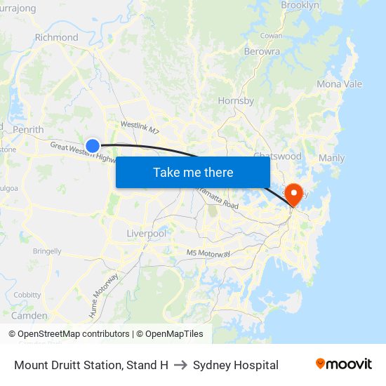 Mount Druitt Station, Stand H to Sydney Hospital map