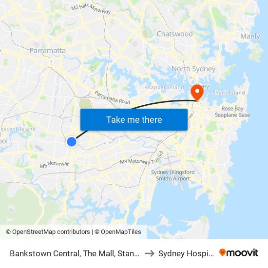 Bankstown Central, The Mall, Stand C to Sydney Hospital map