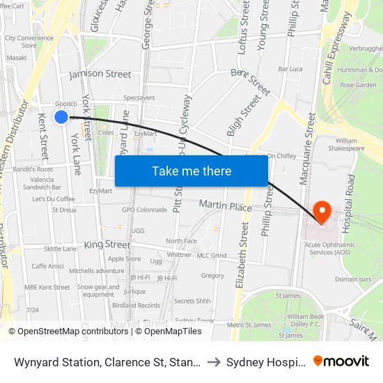 Wynyard Station, Clarence St, Stand R to Sydney Hospital map