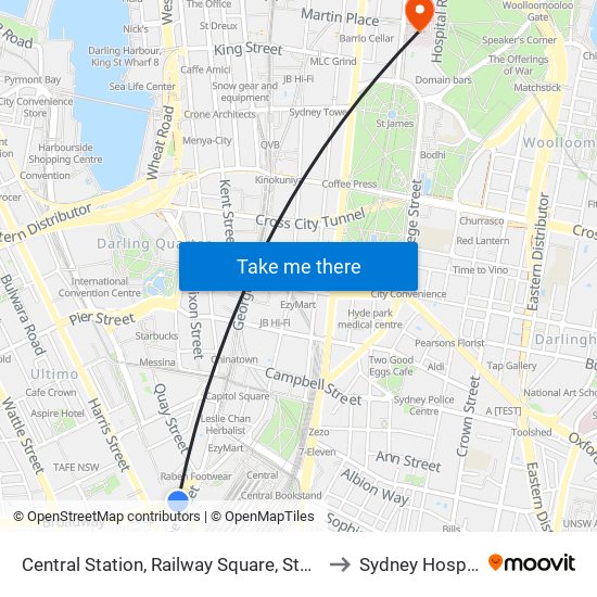 Central Station, Railway Square, Stand M to Sydney Hospital map
