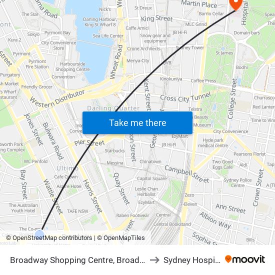 Broadway Shopping Centre, Broadway to Sydney Hospital map