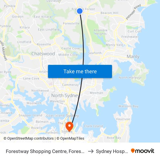 Forestway Shopping Centre, Forest Way to Sydney Hospital map