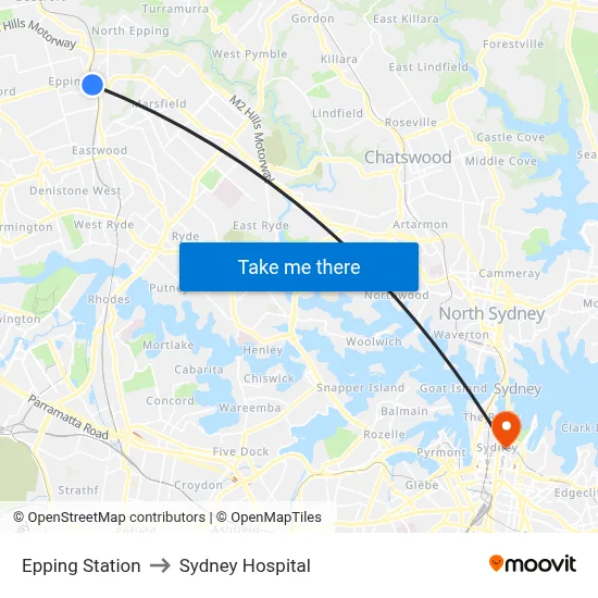 Epping Station to Sydney Hospital map