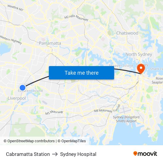 Cabramatta Station to Sydney Hospital map