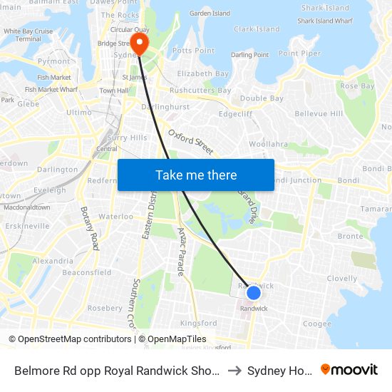 Belmore Rd opp Royal Randwick Shopping Centre to Sydney Hospital map