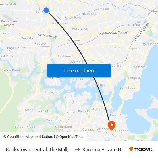 Bankstown Central, The Mall, Stand C to Kareena Private Hospital map