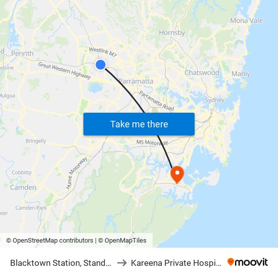 Blacktown Station, Stand M to Kareena Private Hospital map