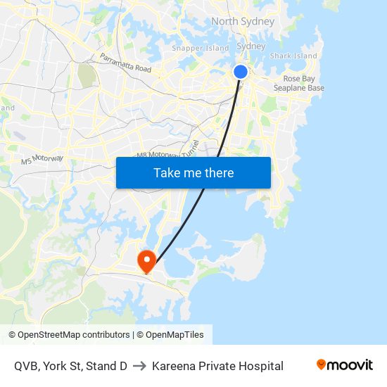 QVB, York St, Stand D to Kareena Private Hospital map