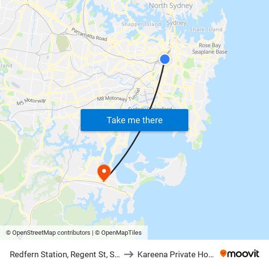 Redfern Station, Regent St, Stand C to Kareena Private Hospital map