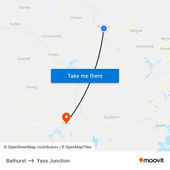 Bathurst to Yass Junction map