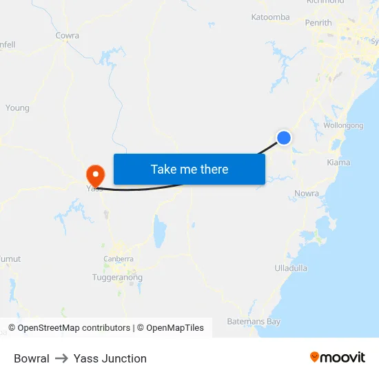 Bowral to Yass Junction map