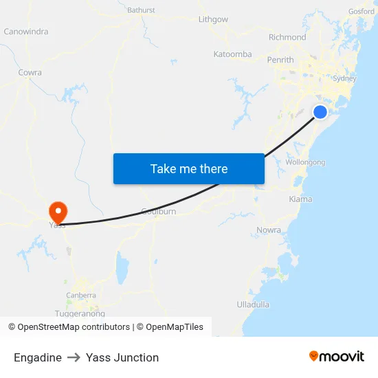 Engadine to Yass Junction map