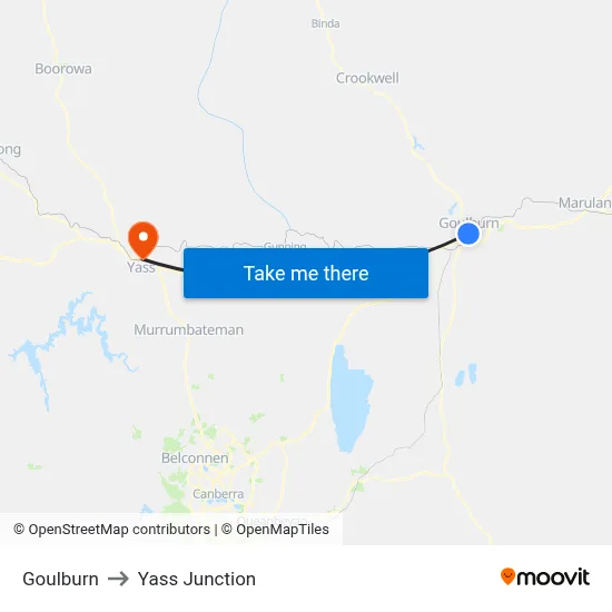 Goulburn to Yass Junction map