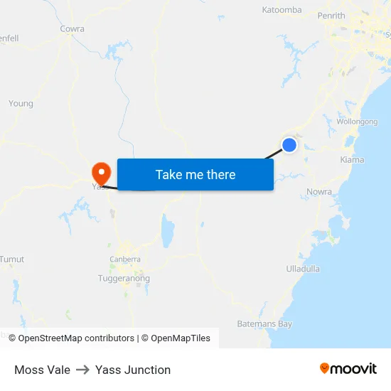 Moss Vale to Yass Junction map
