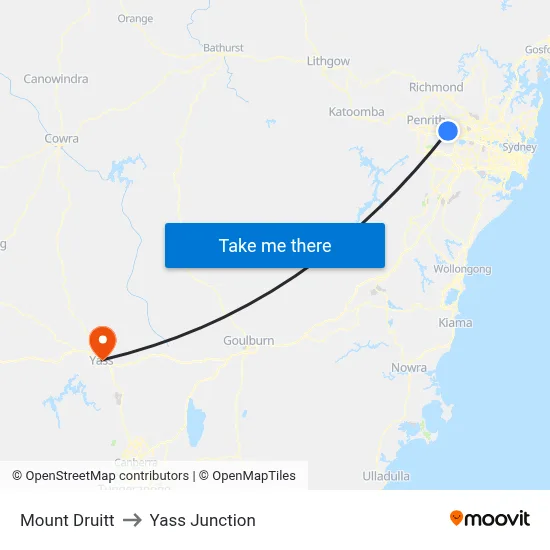 Mount Druitt to Yass Junction map