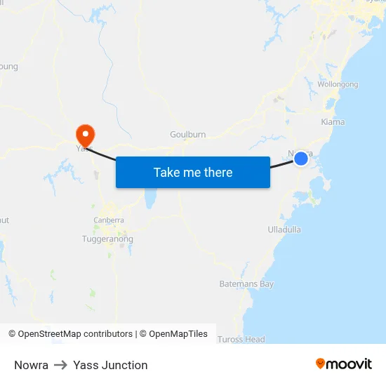 Nowra to Yass Junction map
