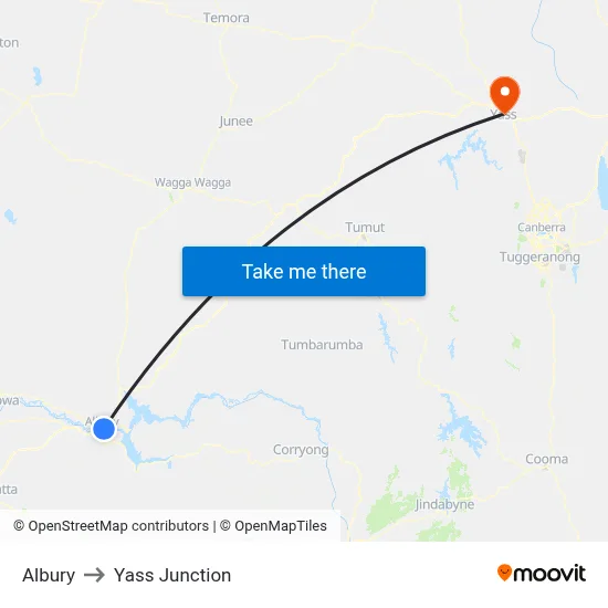 Albury to Yass Junction map